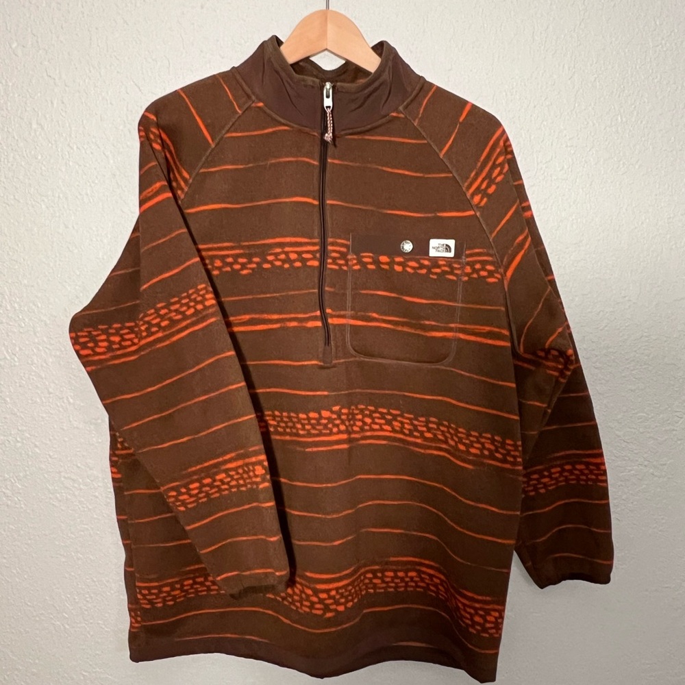 The North Face Gordon Lyons Men's Striped Brown and Orange Zip-Up Fleece Sweater